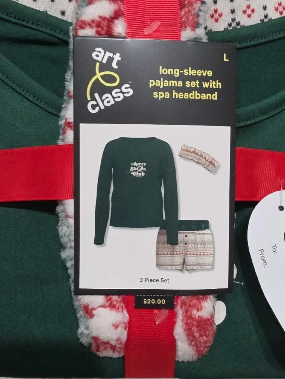 art class Green Long-Sleeve Pajama Set with Red & White Headband